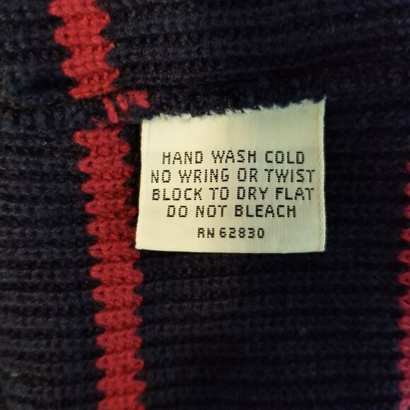 Vintage LANDS' END Men's Striped Knit 5-Button Sweater Made USA Blue Large ~4461 - Picture 5 of 5